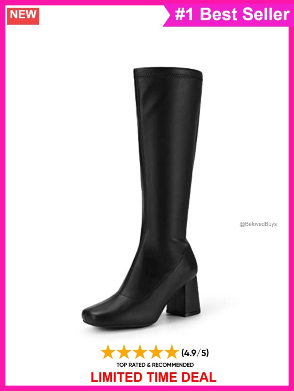 Women's Knee High Chunky Gogo Boots Square Toe Faux Leather Block Heel